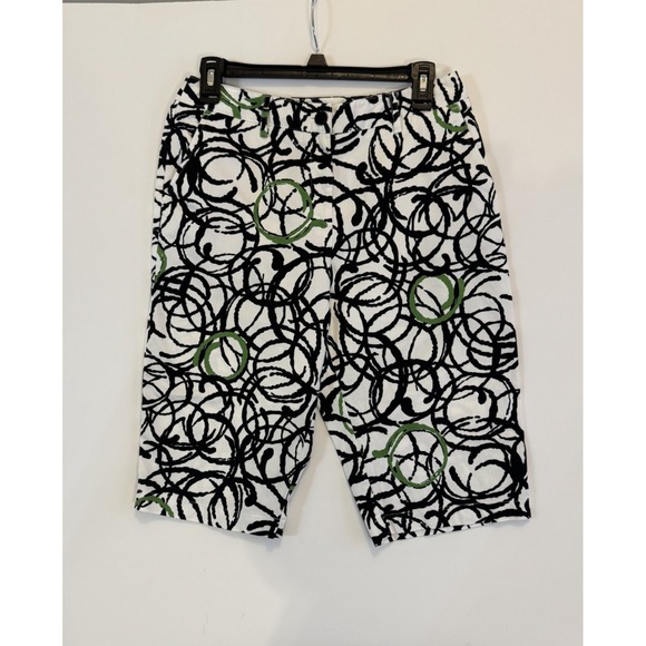Harvé Benard Pants - Harvé Benard Women's Abstract Print Bermuda Shorts Black White Green 6